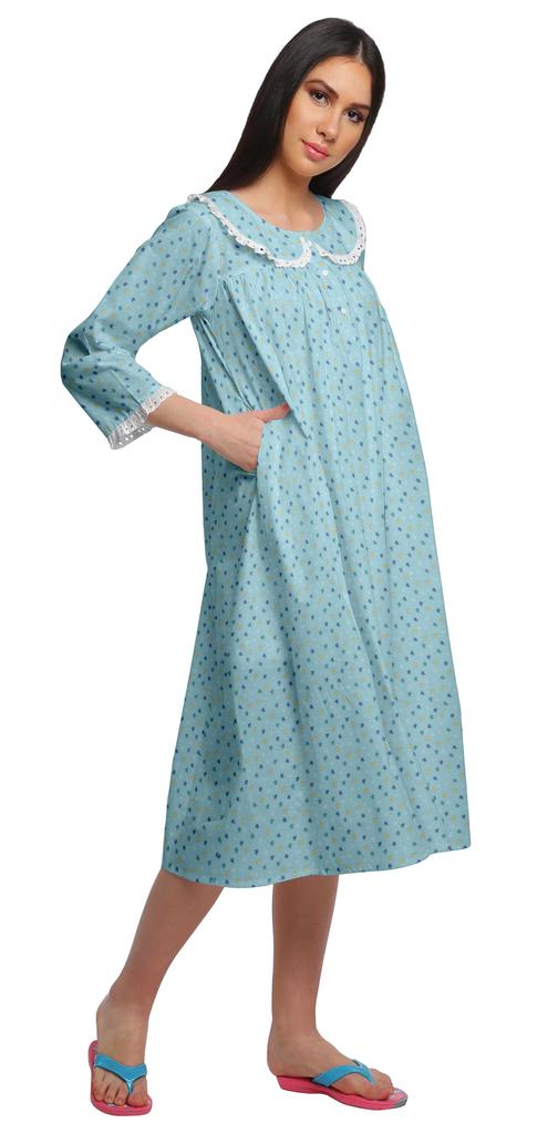 Moomaya Damen Nachthemd mit Print, knielang, Baumwolle, kurzes Nachthemd