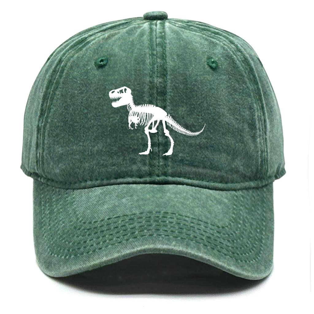 White Dinosaur Print Baseball Cap Skeleton Animal Adjustable Snapback Sun Cap Trucker Hat Washed Distressed Caps for Unisex
