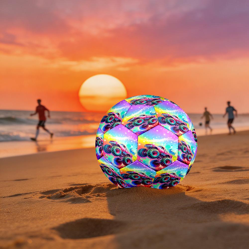 1pc Rainbow Monster Truck Theme Soccer Ball Football, Size 5, Lightweight PVC, Outdoor Training Soccer Ball,Gift c65138