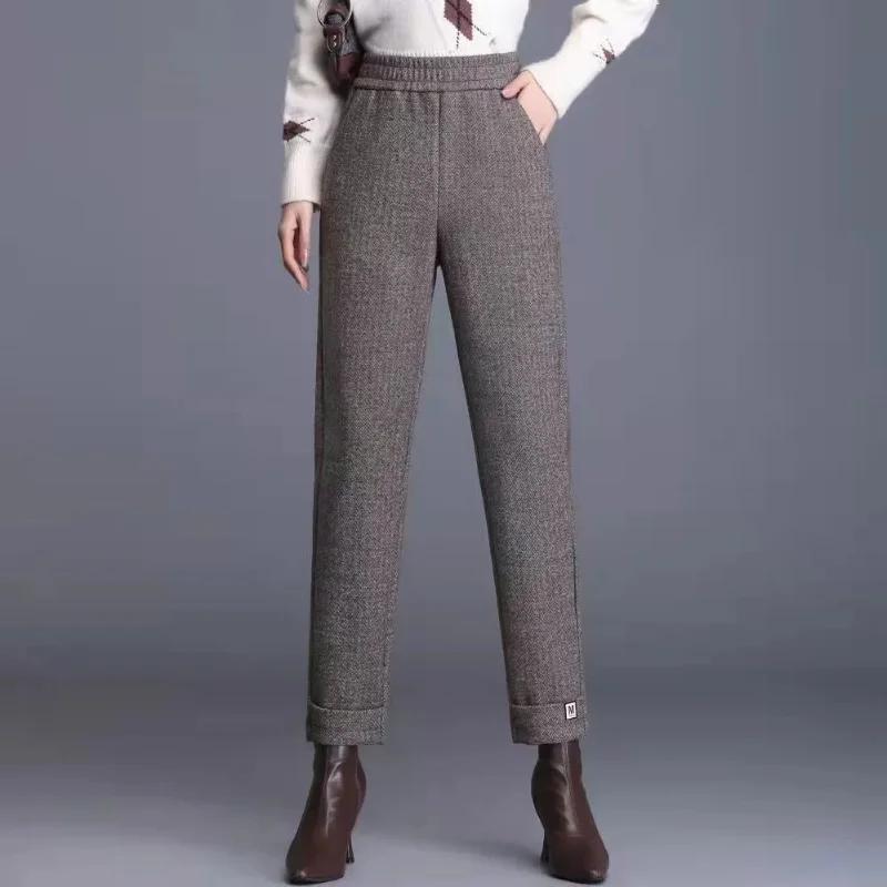 Pantaloni Clasici Halun Elastici de Culoare Solidă pentru Femei Toamnă și Iarnă Talie Înaltă Lână Modă Casual Formal Navetist Navetist