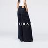 Tall, elongated wide leg women's denim deep blue loose straight leg denim pants