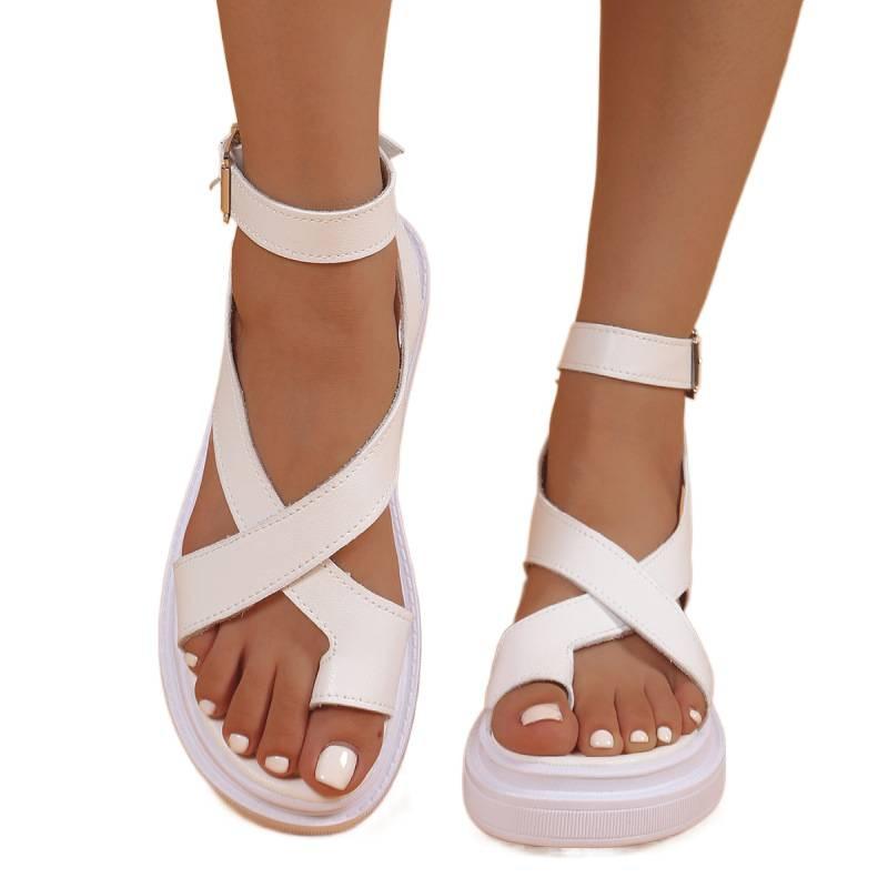 Sandals Women's 2025 Summer New European and American Large-size Thick-soled Cover Toe Round Head Beach Shoes Foot Ring Buckle Belt Large-size Wo