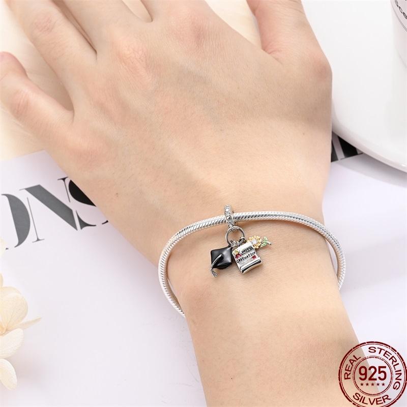 Graduation Series Pure Copper Metal Bachelor's Hat Certificate Flowers Charm Bead Components Bead Components Compatible With Pan Authentic Original