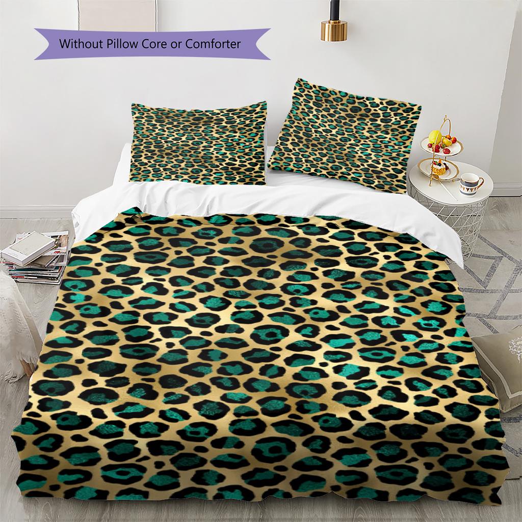 Leopard Pattern Bedding Set Quilt Cover Pillowcase Home Decor Gift (1 * Duvet Cover + 2 * Pillowcase, Without Core)