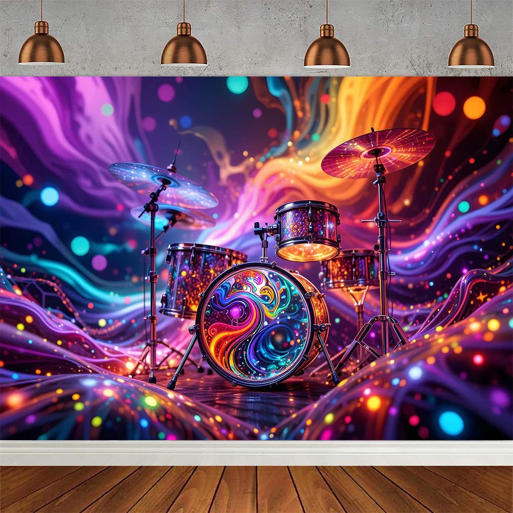 Rock Music Themed Birthday Party Decoration Shooting Background, Music Guitar Dance Notes Band Stage Banner Photography Backdrop