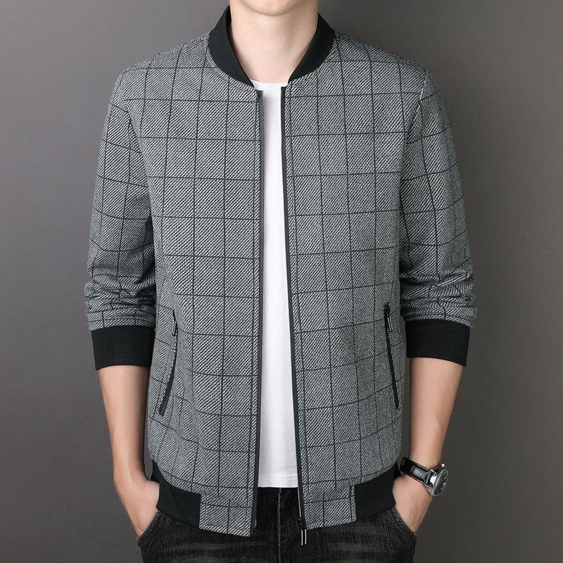 Spring and Autumn Jacket Men's Jacket Business Casual Young and Middle-aged Simple Fashion Baseball Collar Plaid Jacket Men's Clothing
