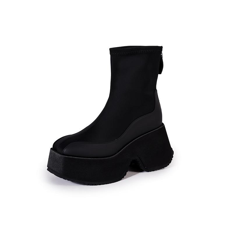 Small thick-soled heightening Martin boots women's leather muffin thin boots autumn and winter new super high-heeled wedge-heeled short boots women