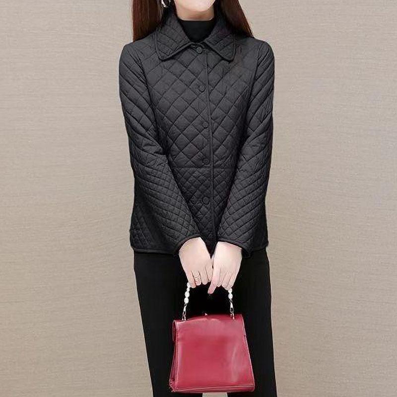 Women Small Diamond Checker Lightweight Warm Cotton Coat Winter Mother's Wear Loose Lightweight Short Cotton Coat