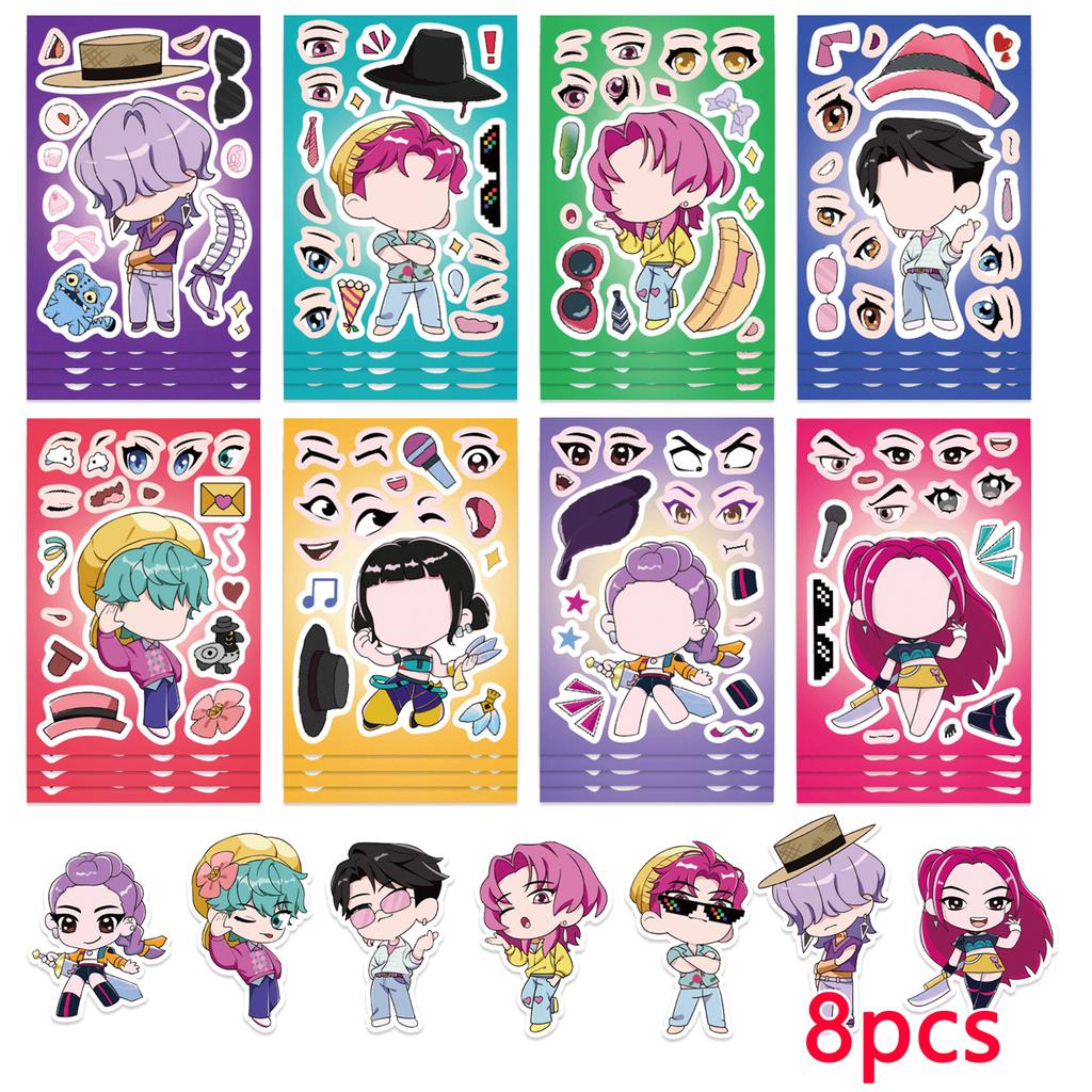 6/24 pezzi KPop Demon Hunters Puzzle Cartoon Fai da te Adesivi Anime Graffiti Decalcomanie Impermeabili per Telefono Laptop Bagaglio