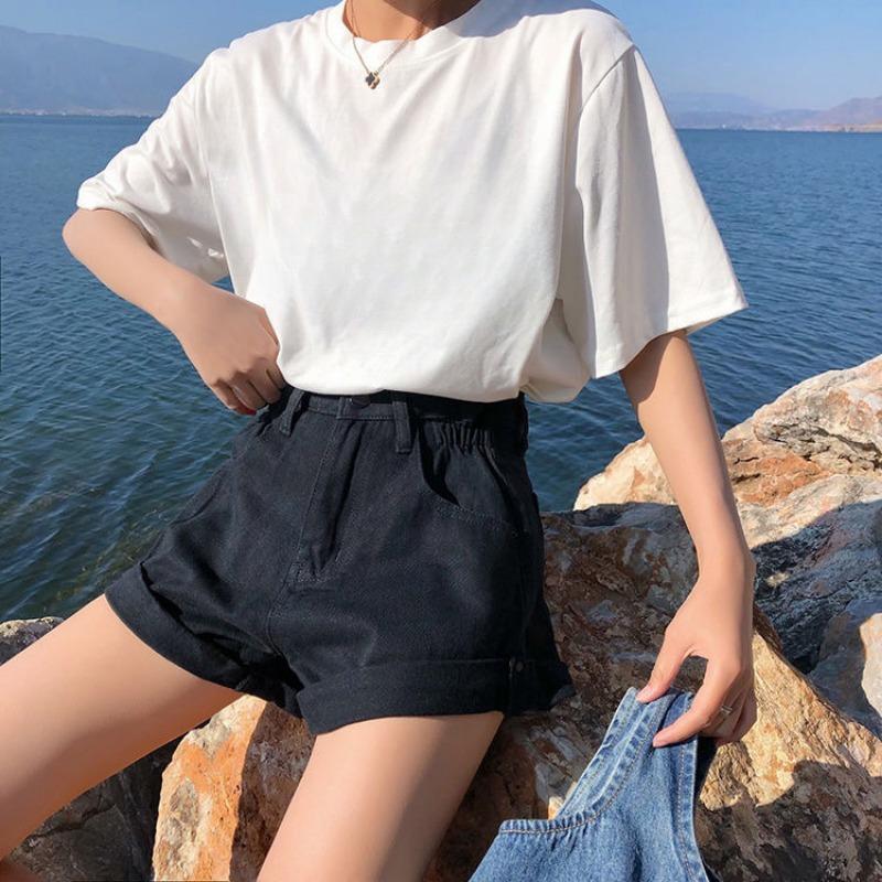 Summer New Vintage Plus Size Denim Shorts for Women Jeans Loose High Waist Wide Leg Shorts Woman Elegant Pockets Solid Casual Short Pants 24714