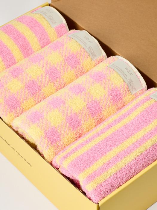 

WOLA 4P 40-count towel set 210g Rose Lemon Stripe 2P + Gingham 2P