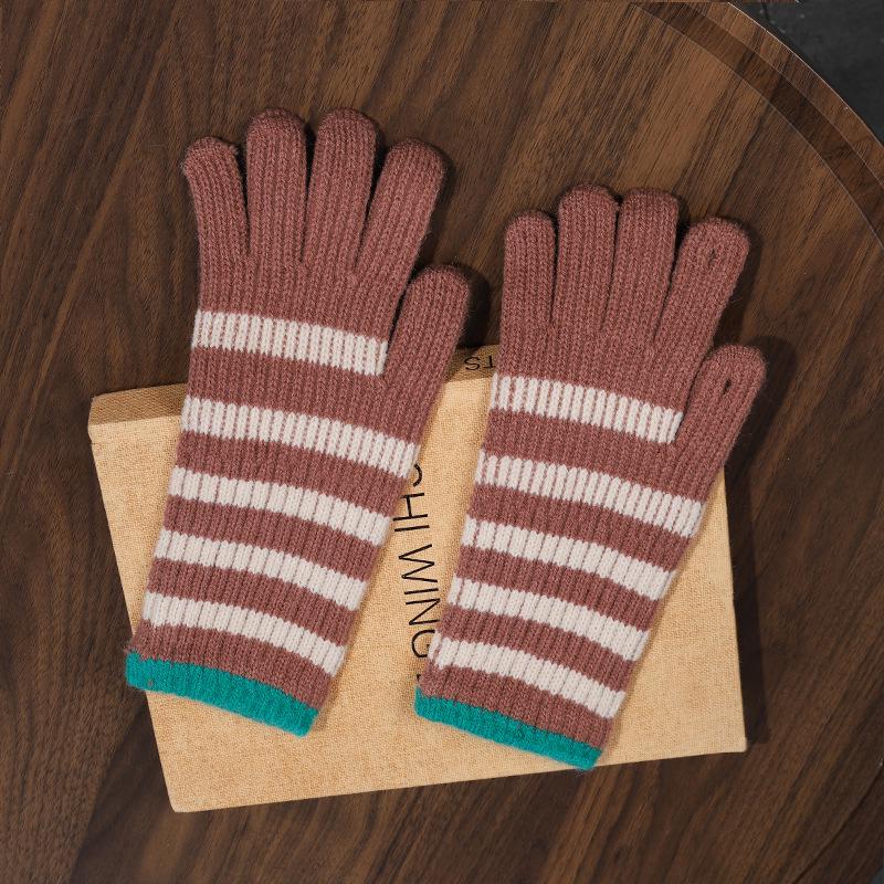 Women's Fingerless Imitation Cashmere Gloves - Girlish Heart Design, Striped, Extended Wrist, Warm & Versatile for Autumn/Winter Travel