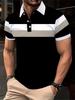 Men's Polo Shirt Summer White, Black and Pink Contrasting Horizontal Stripes Short-sleeved T-shirt