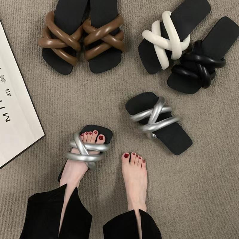 2024 Sommer Damen Hausschuhe Mode Zehenfrei Slipper Sandalen Flacher Absatz Outdoor Lässig Strand Pantoletten Schuhe Flip Flops Damen