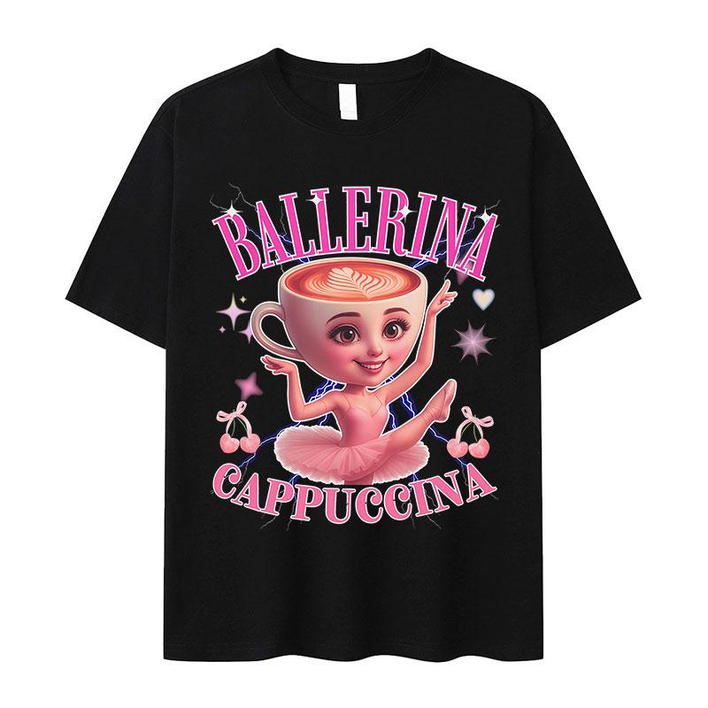 Italian T-shirt Brainrot Interesting Cappuccino Assassin Meme Men Kawaii Women Short-sleeved men summer 100% cotton T-shirt