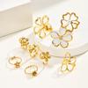 Open Adjustable Flower Ring, Stainless Steel 18K PVD Gold Plated, Waterproof Tarnish Free Trendy Floral Jewelry Gift for Women