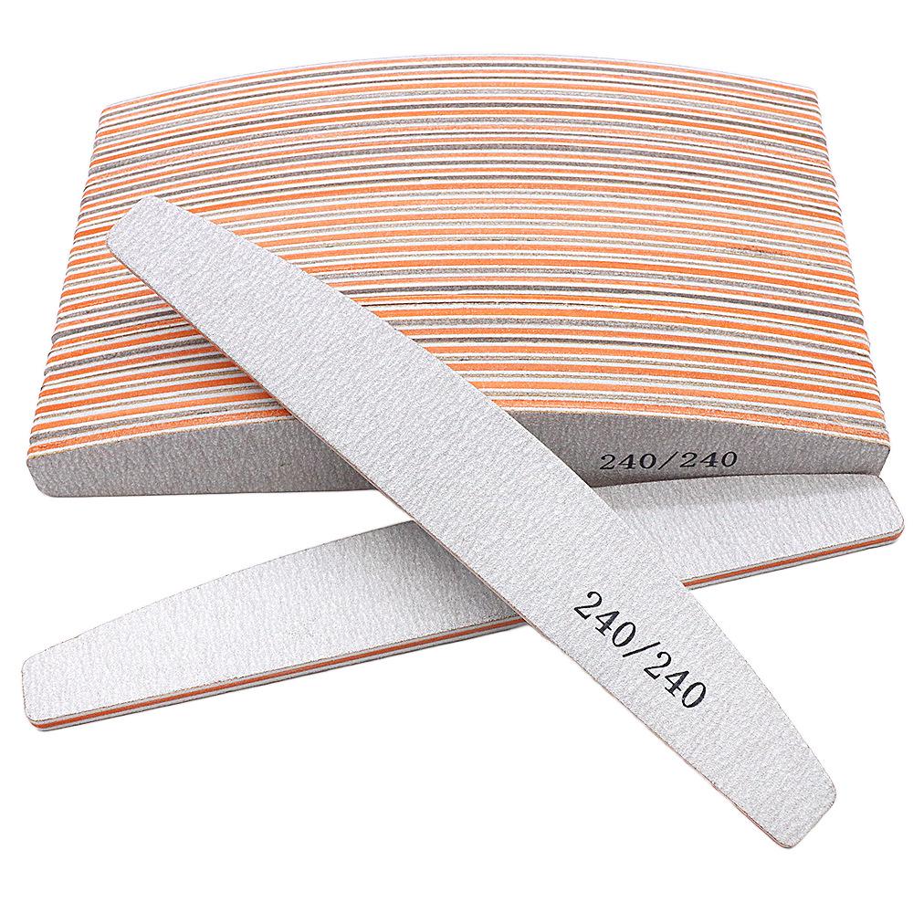 Gray Half-Moon Nail File - Double-Sided Colored Core Sanding Strip for Nail Art