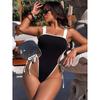 White Bordered Black One Piece Bikini Swimsuit for Women Sexy Hollow Out Backless Swimwear Side Bandage Beach Bathing Suit