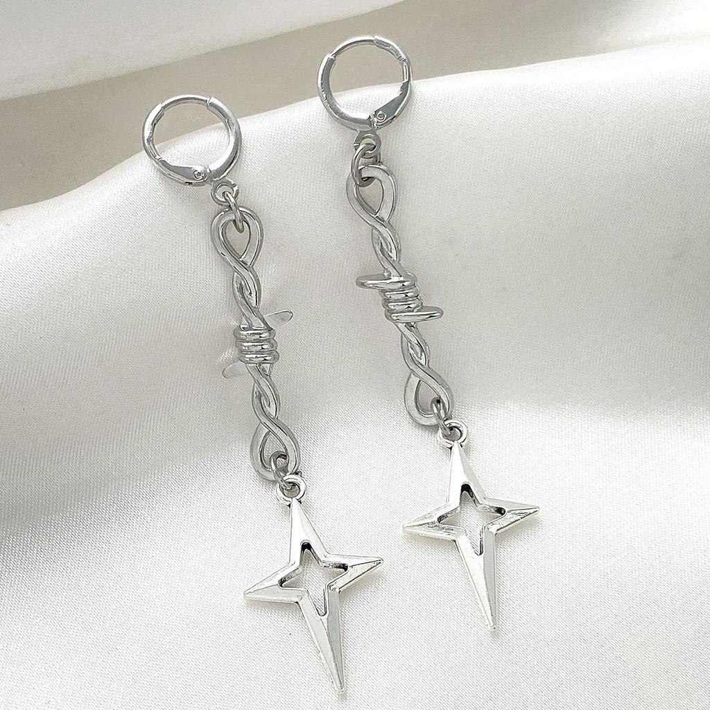 Korea Personality Sparkly Zircons Awn Star Tassel Chain Piercing Stud Earrings for Women Trendy Designer Dangle Earrings Jewelry