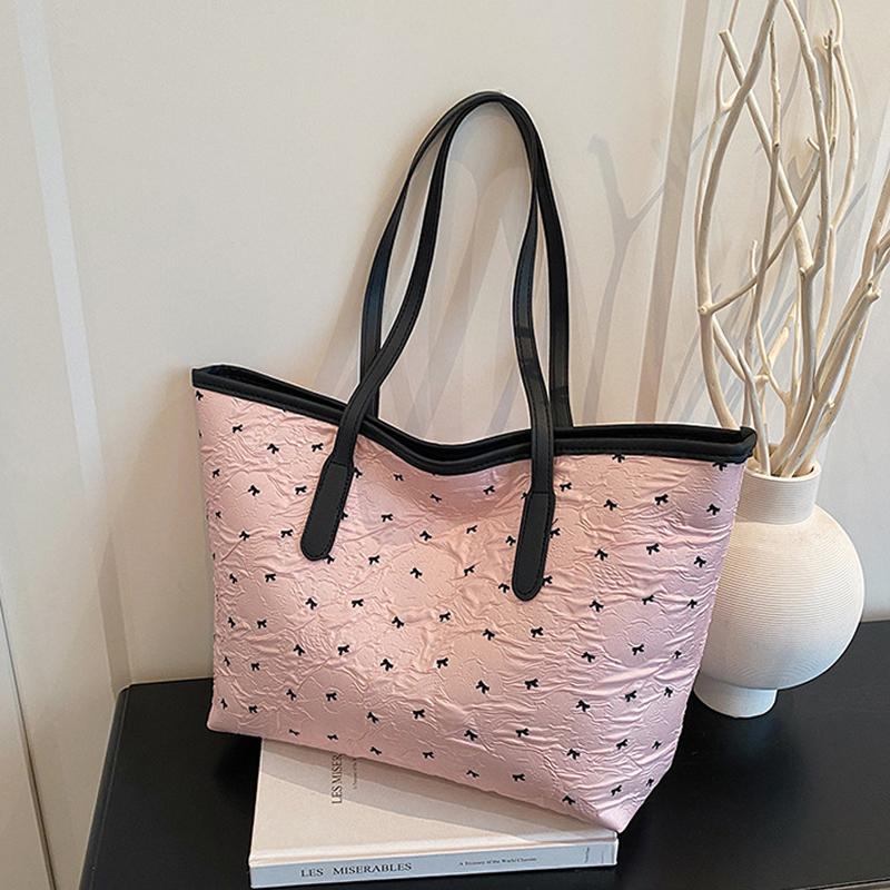 Retro Shopper Shoulder Bags for Women Large Capacity Tote Bag New Designer Bow Print Purses and Handbags KTB