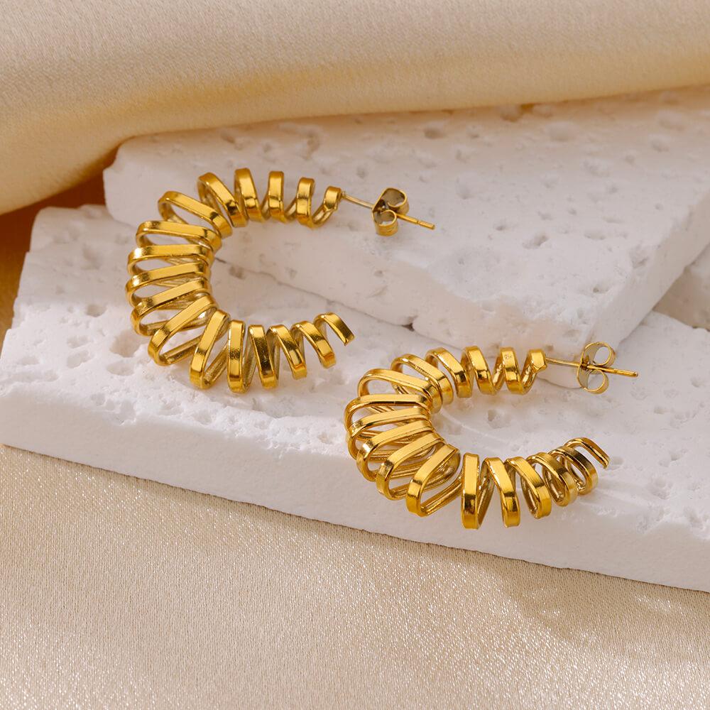 Trendy Round Stainless Steel Hoop Earrings for Women Simple Gold Color Earring Waterproof Ear Piercing Zircon Birthday Gifts