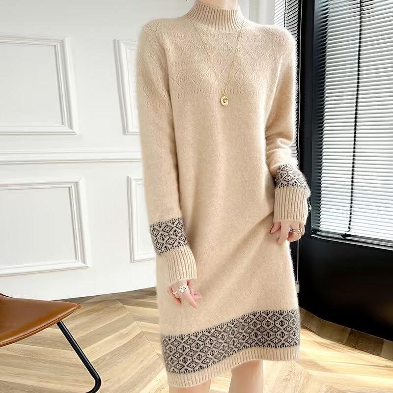 Women's Autumn and Winter Sweater, Thickened , Warm Knitted Stretchy Long-Sleeve Oversized Top Knit skirt