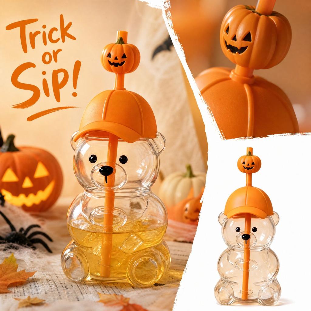 Halloween Pumpkin Bear Glass Cup for Holiday Drinks