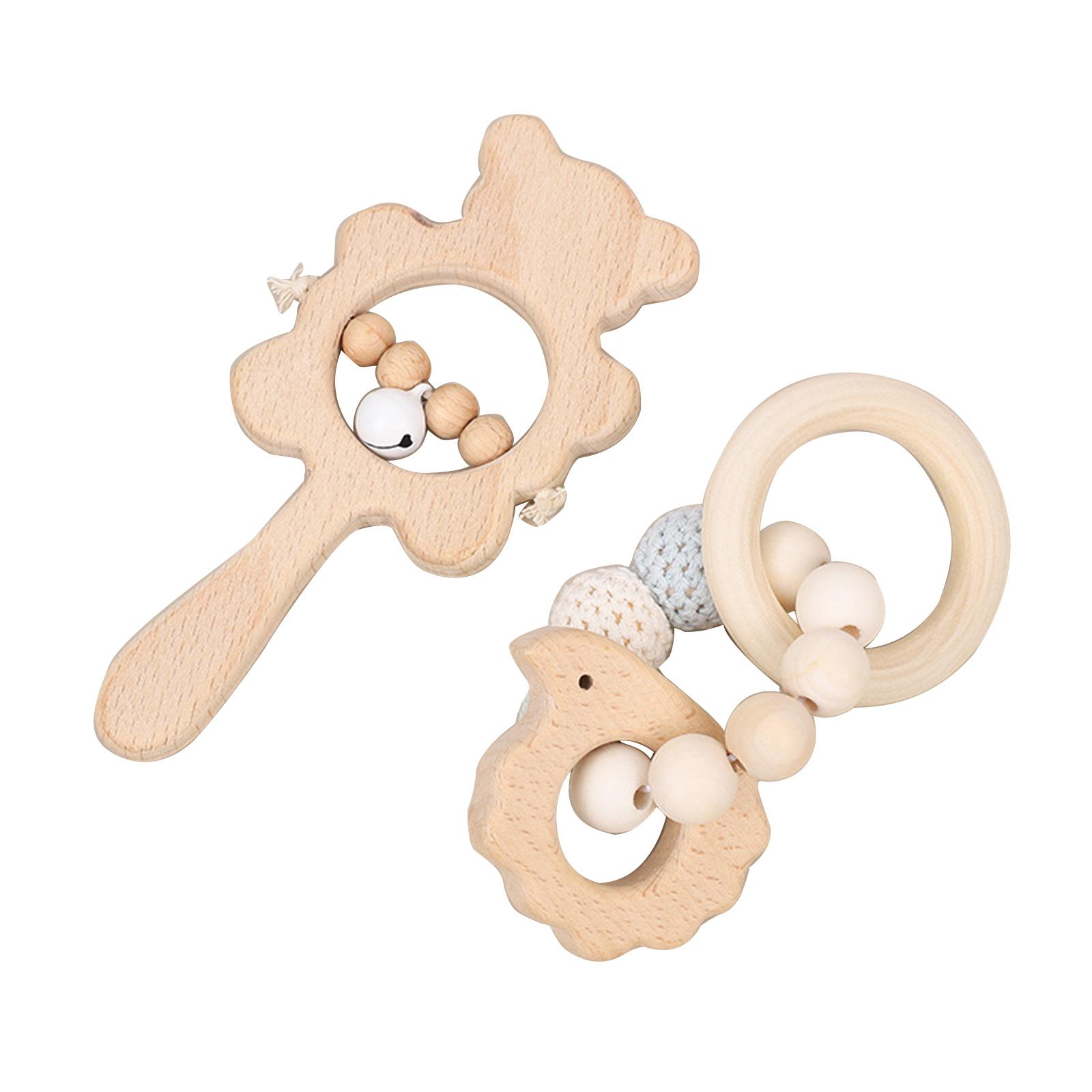 

Детская погремушка-барабан, колокольчик, деревянная погремушка-прорезыватель, вязанные крючком браслеты из бисера, игрушки для раннего обучения прорезыванию зубов, аксессуары для младенцев 1