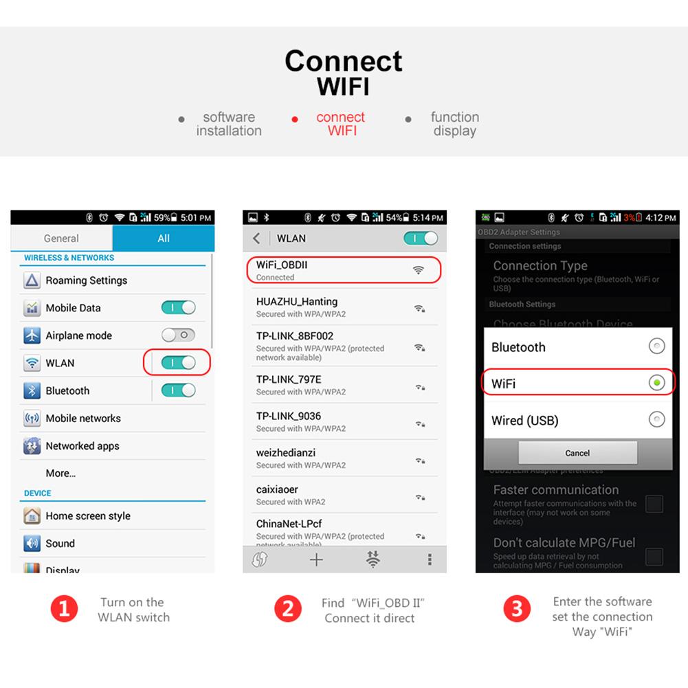 KW903 Wireless OBD2 Scanner 12V Diagnostic Code Reader for Android Devices ELM327 Auto Code Reader OBDII Tool