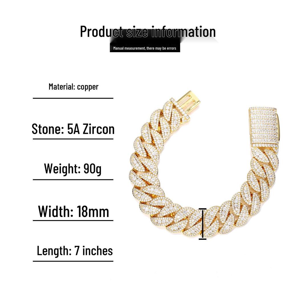 European & American 16mm-22mm Full Diamond Hip Hop Cuban Link Men's Fashion Zirconia Necklace