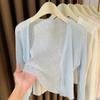 Light and thin knitted sunscreen cardigan for women with suspender skirt in summer, ice silk short small shawl slightly transparent blouse for women
