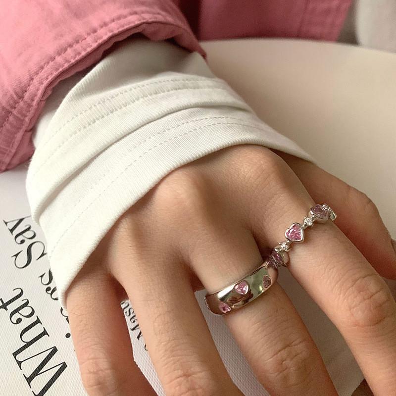 Einzigartiger pinker Herzförmiger Zirkonring Für Damen Stilvoller Verstellbarer Modeschmuck