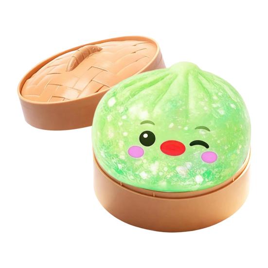 Cartoon Dumpling Squeeze Toy with Steamer, Anxiety Relief Dough Stress Ball Fidget Toy, Stretchy Steamed Bun Sensory Toy for Kids