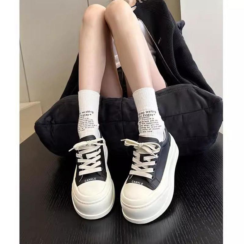 First Layer Cowhide~ Leather Little White Shoes Women's Muffin Thick Baseplate Shoes Small People Increase Height Big Head Casual Bread Women's Shoes