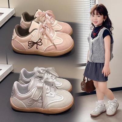 Children's Sneakers 2024 New  Embroidery Flats Girls Fashion Silk Satin Lace-up Casual Sport Shoes Student Kids Board Shoes