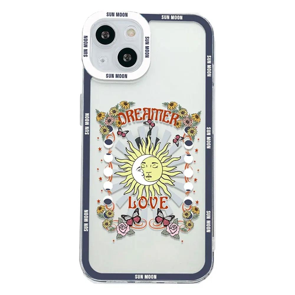 Cute Cartoon Sun Moon Face Phone Case for IPhone 15 Pro Max 11 12 7 8 14 Plus SE2020 X XR MAX XS 13 Mini Soft Clear Cover Fundas