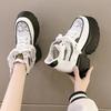 Fashion Autumn New Coarse Heel Shoes Women's Round Head Splicing Hollow Breathable Front Lacing Thick Sole Anti-slip Low-top Shoes