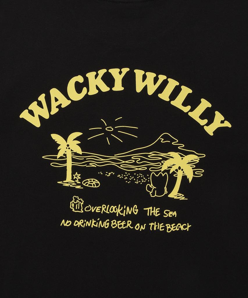 WACKY WILLY Beach Graphic Vacation Short Sleeve T-Shirt Black