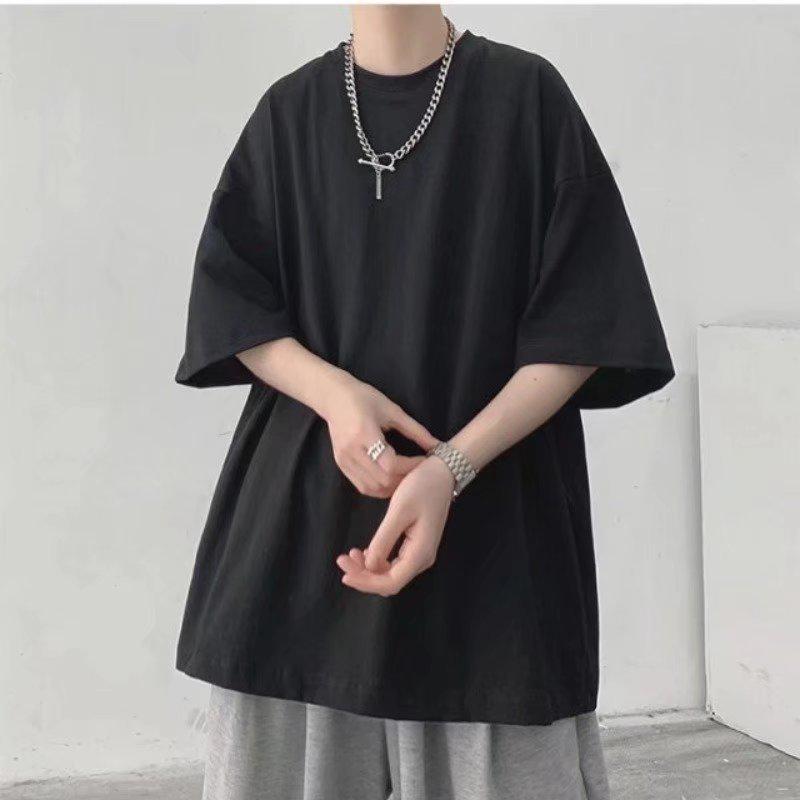 Camiseta de Manga Corta para Hombre de Moda de Color Sólido Estilo Hong Kong Holgada de Verano