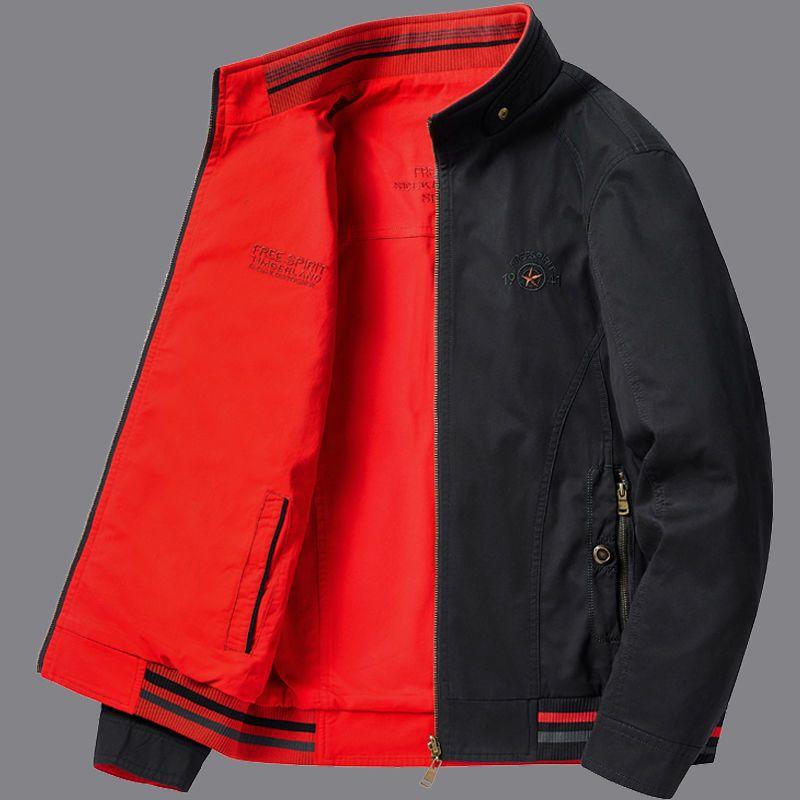 Men's Double-sided Jacket Men's Spring and Autumn Cotton Middle-aged Men's Top Loose Large Size Dad Casual Coat