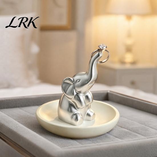 Glazed Ceramic Storage Box Jewelry Tray, with Upturned Nose Elephant Design, Waterproof Case Compact Organizer for Rings Earrings Bracelets