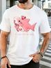 Cute Pink Shark With Red Gems Unisexs Front T Shirt Japanese Text Sea Animal Graphic Tee Casual Short Sleeve Top Shark Lover Gift