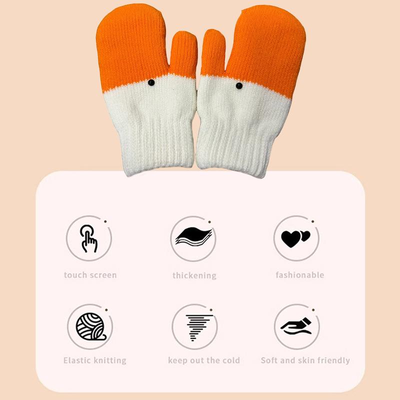 1Pair Comfortable and Warm Swan Knitted Gloves with Creative and Cute Design for Winter
