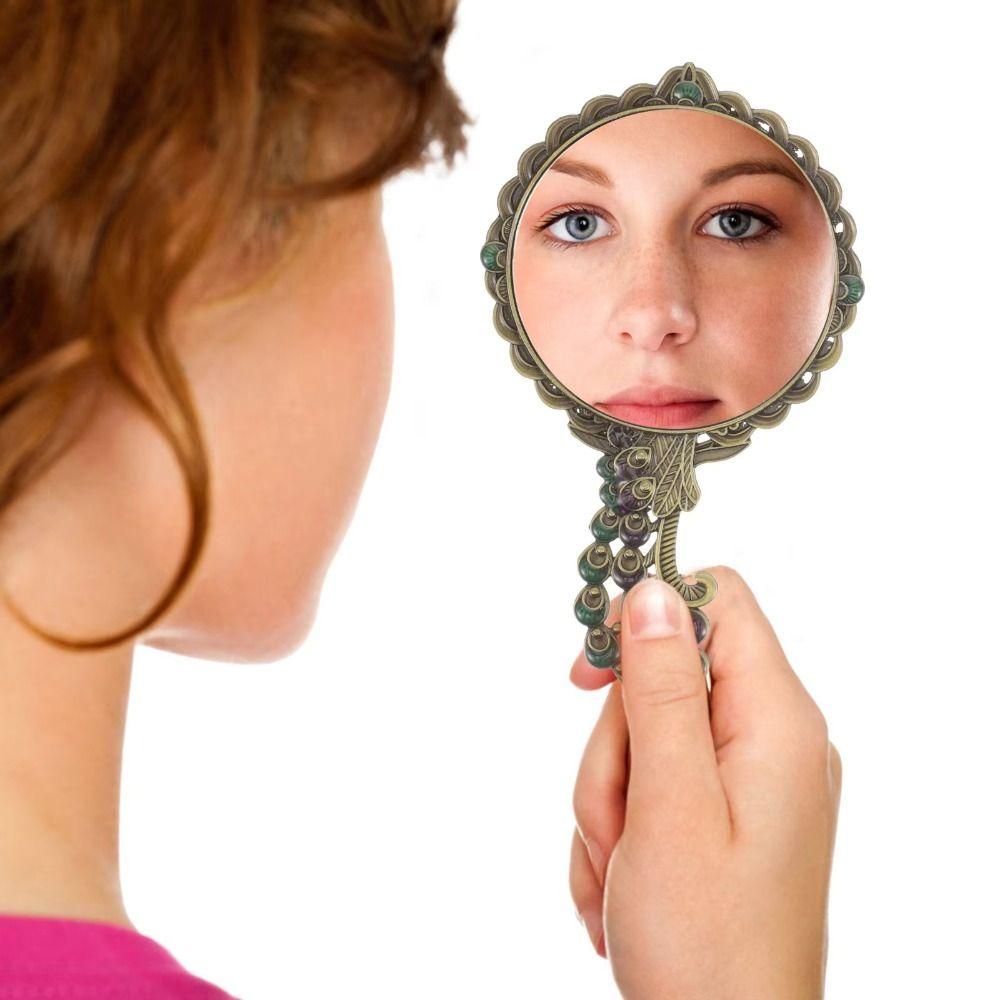 Portable Peacock Makeup Mirror Comb Set Hand-held Luxury Princess Make Up Mirror Metal Handle Embossing