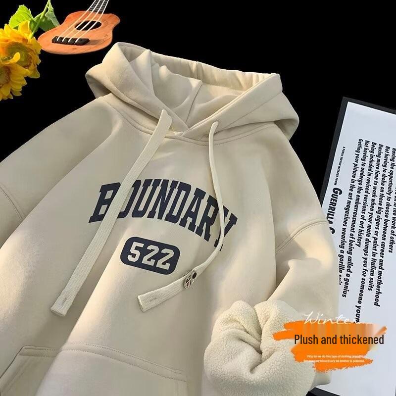 Men's Winter Hooded Sweatshirt - Korean Style, Casual Thickened Pullover with Plus Velvet.