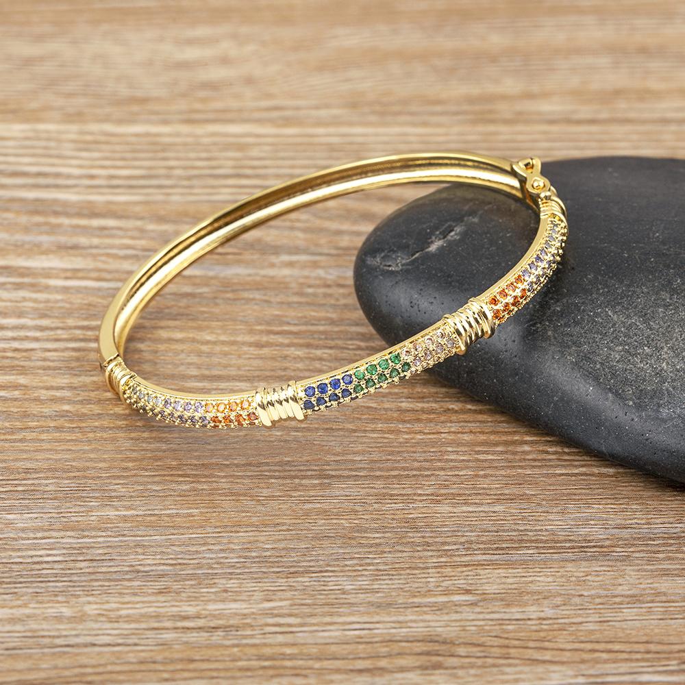 Nidin New Design Light Luxury Colorful Zircon Bangle For Woman Gold Plated Brand Jewelry Personality Charm Gift Femme 56-58mm