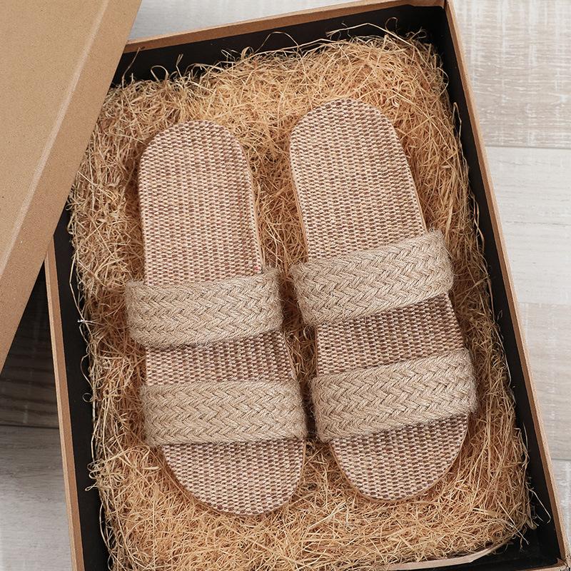 

Летние льняные тапочки плетеные домашние комнатные парные сандалии дышащие нескользящие впитывающие пот деревянный пол хлопок и лен соломенная обувь 44-45