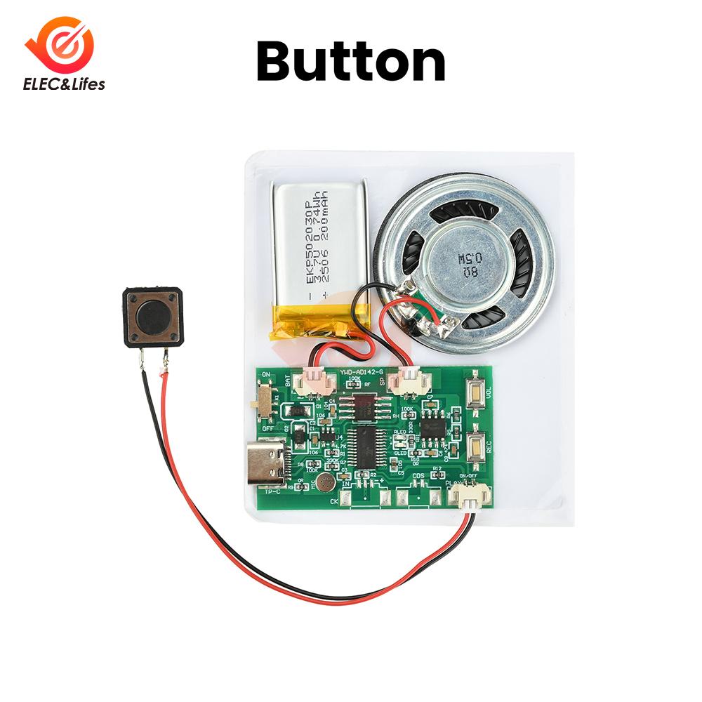 Type C Recordable Sound Module MP1 Button Control Music Voice Player Programmable Board with Speaker for DIY Greeting Card Gift