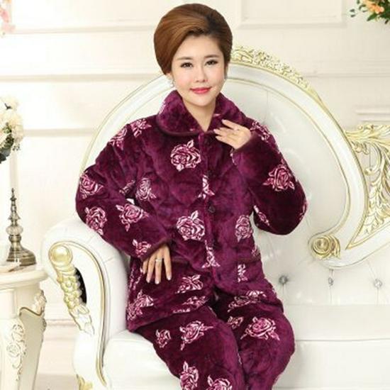 Women's Coral Fleece Flannel Pajamas: Warm, Thick, Quilted, Autumn/Winter Home Wear. Luxurious, Can Be Worn Outside.
