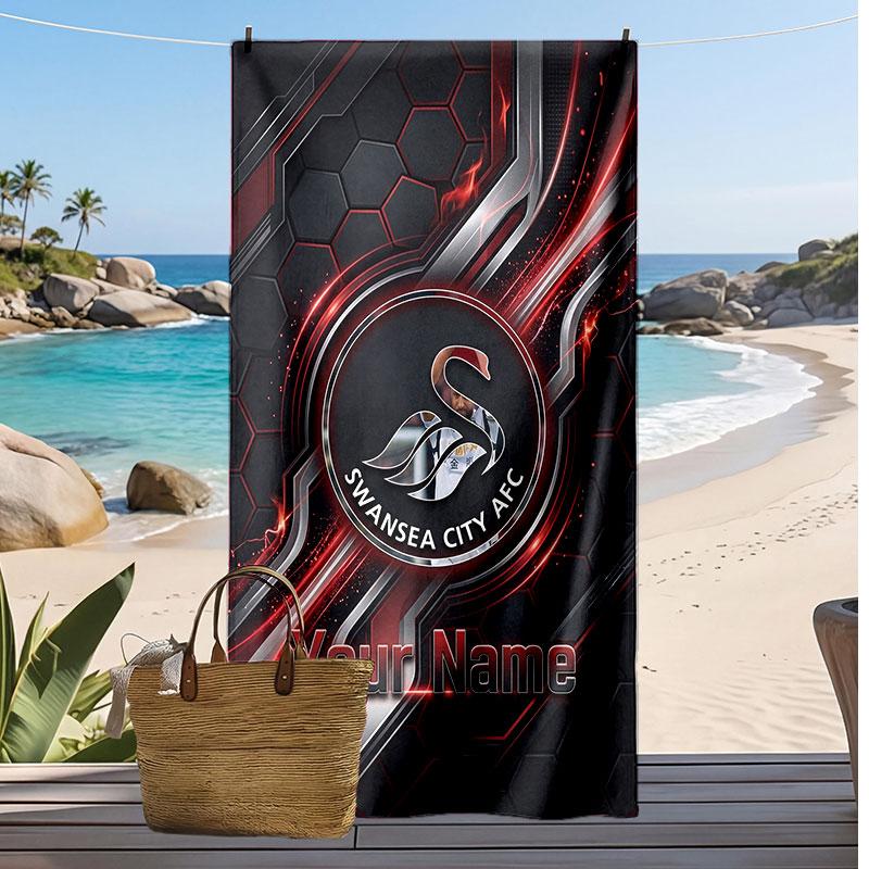 Swansea City FC Personalized Printed Beach Towel Soccer Logo Support Custom Name Text Absorbent Towel For Sport Travel Special Gift